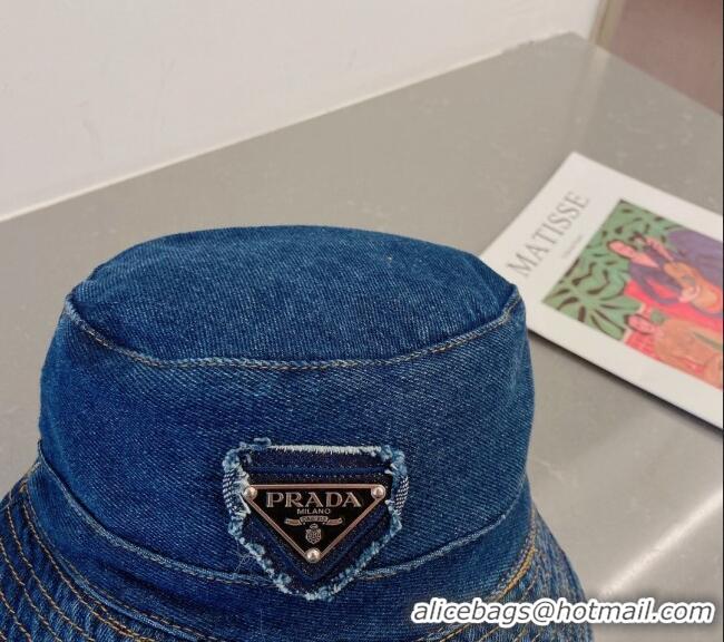 Luxurious Prada Denim Bucket Hat 030811 Dark Blue 2023