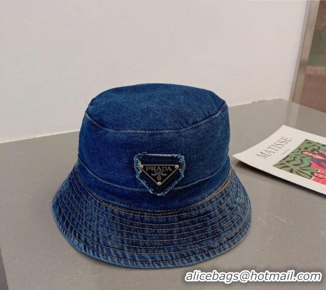 Luxurious Prada Denim Bucket Hat 030811 Dark Blue 2023