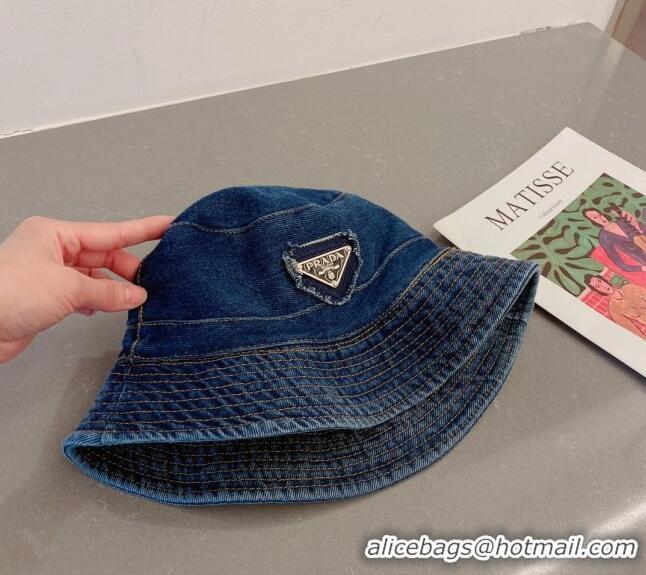 Luxurious Prada Denim Bucket Hat 030811 Dark Blue 2023