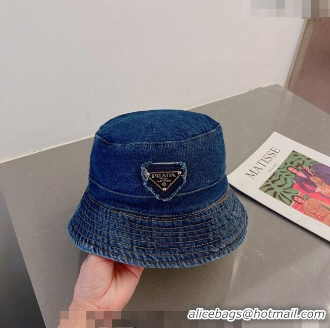 Luxurious Prada Denim Bucket Hat 030811 Dark Blue 2023