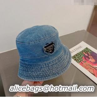 Super Quality Prada Denim Bucket Hat P030811 Light Blue 2023