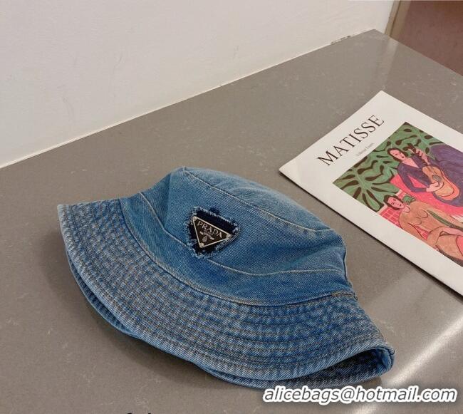 Super Quality Prada Denim Bucket Hat P030811 Light Blue 2023