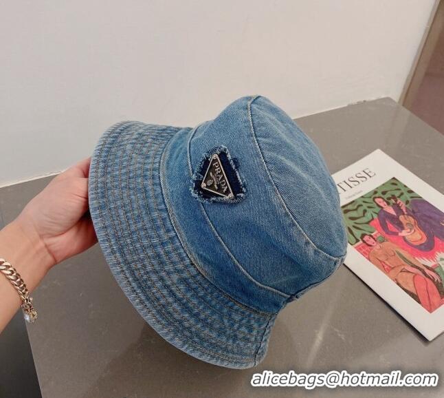 Super Quality Prada Denim Bucket Hat P030811 Light Blue 2023