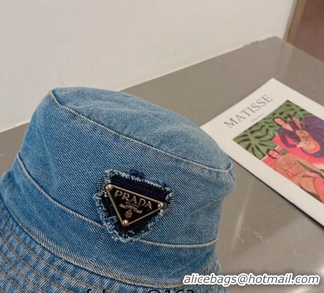 Super Quality Prada Denim Bucket Hat P030811 Light Blue 2023