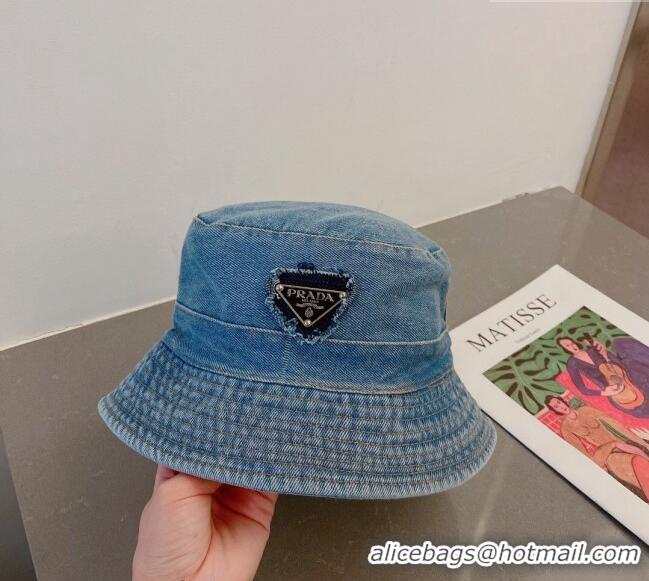 Super Quality Prada Denim Bucket Hat P030811 Light Blue 2023