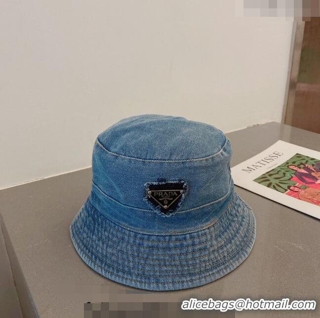 Super Quality Prada Denim Bucket Hat P030811 Light Blue 2023