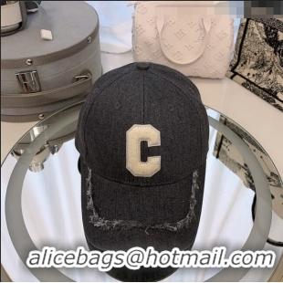 Top Quality Celine Denim Baseball Hat with Fringe CE0105 Black 2023