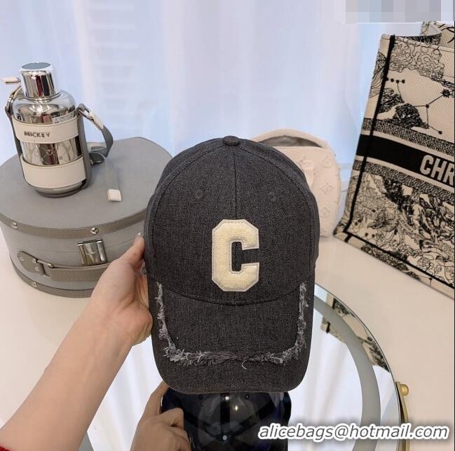 Top Quality Celine Denim Baseball Hat with Fringe CE0105 Black 2023