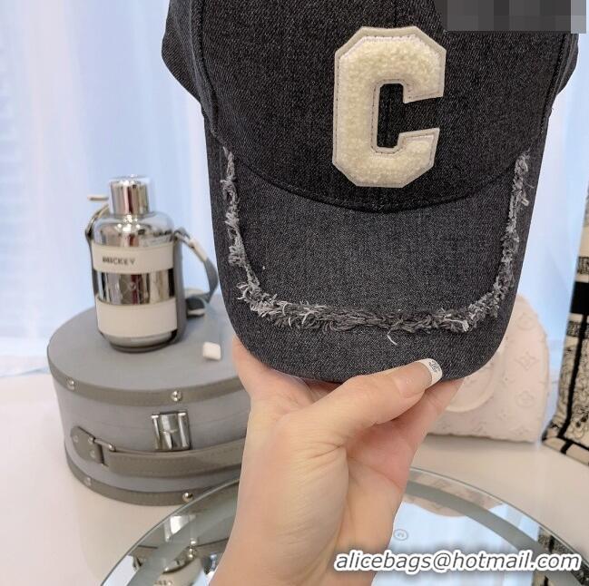 Top Quality Celine Denim Baseball Hat with Fringe CE0105 Black 2023