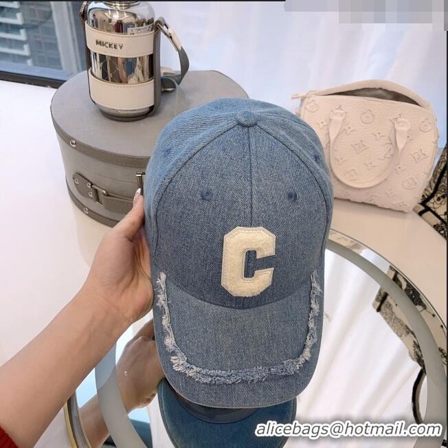 Cheapest Celine Denim Baseball Hat with Fringe CE0105 Light Blue 2023