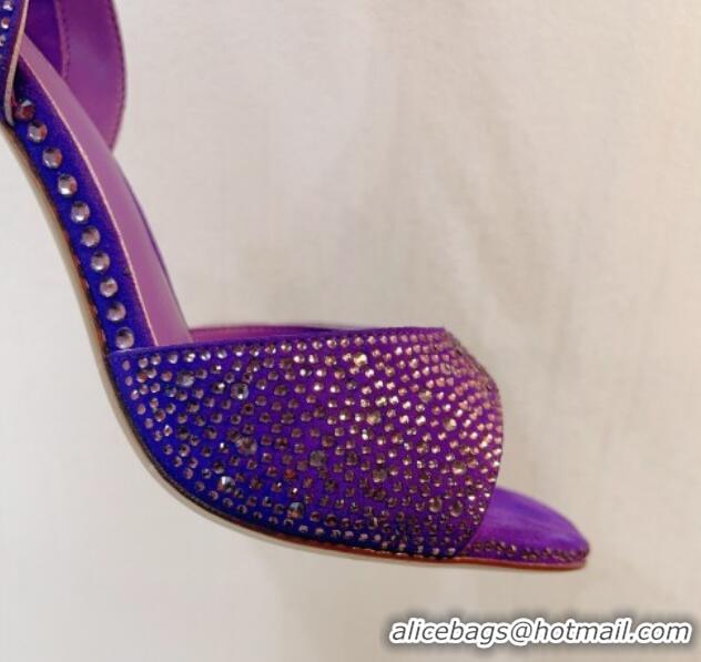 Perfect Valentino Tan-Go Heel Sandal 9.5cm with Crystal in Suede Purple 0323062