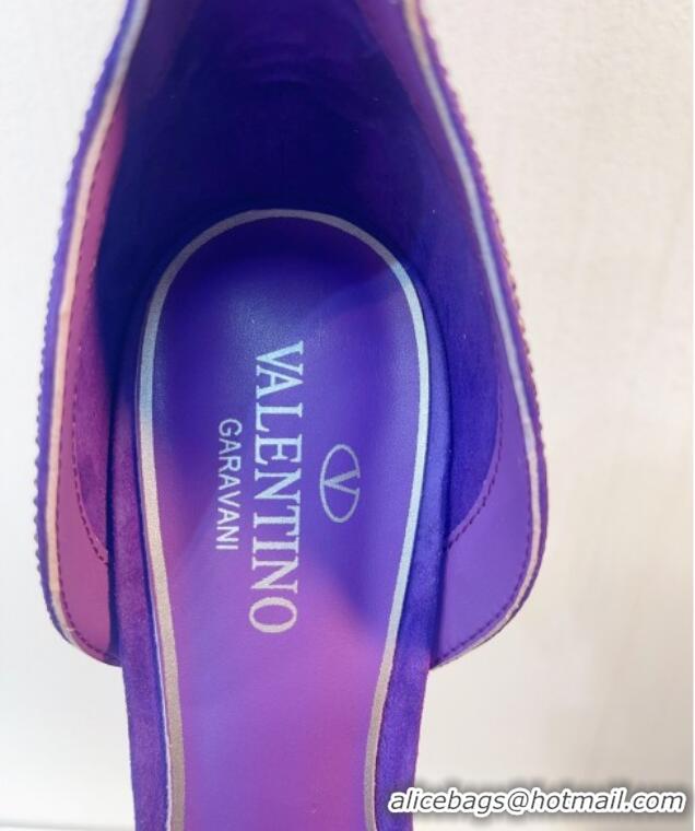 Perfect Valentino Tan-Go Heel Sandal 9.5cm with Crystal in Suede Purple 0323062