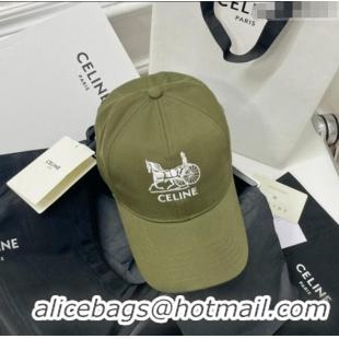 Buy Inexpensive Celine Canvas Baseball Hat CE0216 Green 2023