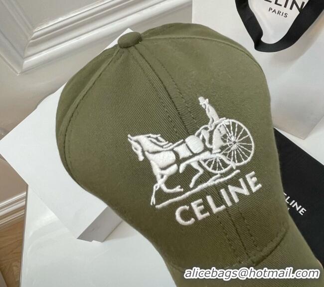 Buy Inexpensive Celine Canvas Baseball Hat CE0216 Green 2023