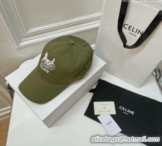 Buy Inexpensive Celine Canvas Baseball Hat CE0216 Green 2023