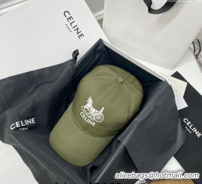 Buy Inexpensive Celine Canvas Baseball Hat CE0216 Green 2023