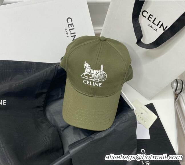 Buy Inexpensive Celine Canvas Baseball Hat CE0216 Green 2023