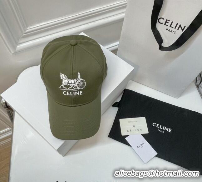 Buy Inexpensive Celine Canvas Baseball Hat CE0216 Green 2023