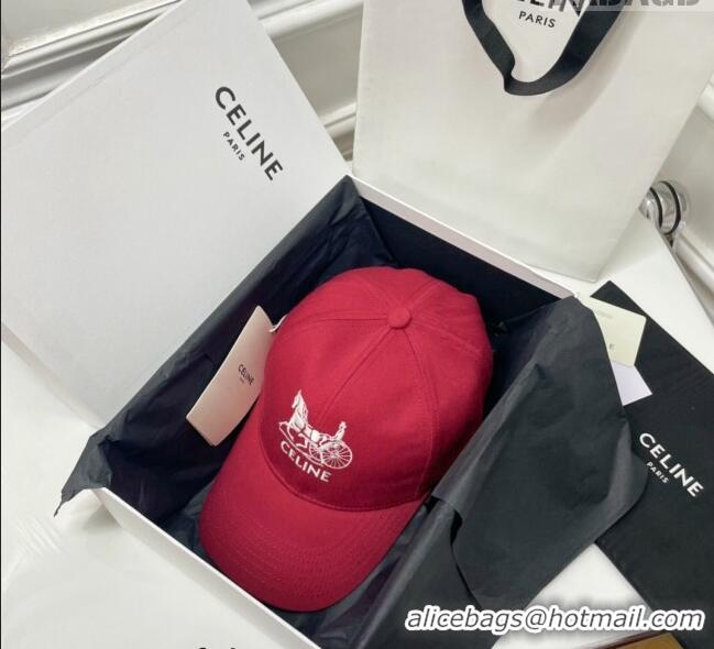 Shop Discount Celine Canvas Baseball Hat CE0216 Red 2023