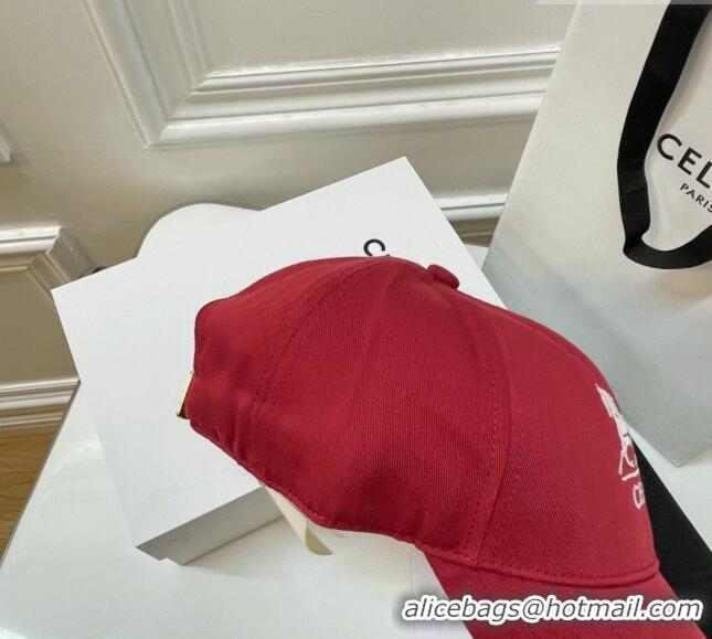 Shop Discount Celine Canvas Baseball Hat CE0216 Red 2023