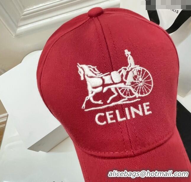 Shop Discount Celine Canvas Baseball Hat CE0216 Red 2023