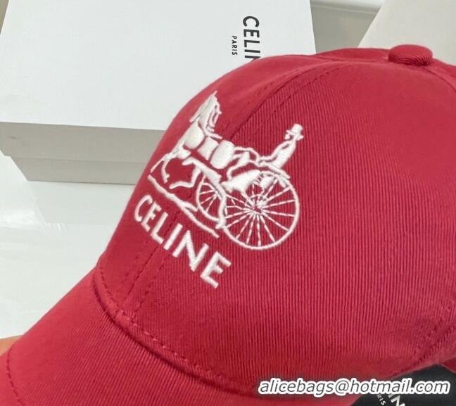 Shop Discount Celine Canvas Baseball Hat CE0216 Red 2023