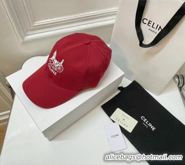 Shop Discount Celine Canvas Baseball Hat CE0216 Red 2023