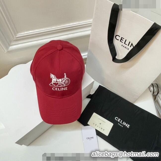 Shop Discount Celine Canvas Baseball Hat CE0216 Red 2023