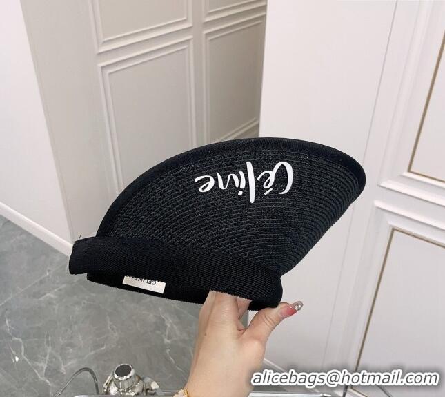 Fashion Celine Visor Straw Hat C021660 Black 2023