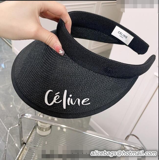 Fashion Celine Visor Straw Hat C021660 Black 2023