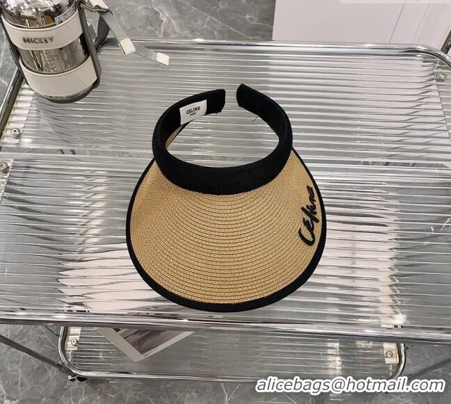 Luxury Cheap Celine Visor Straw Hat C021660 Khaki 2023