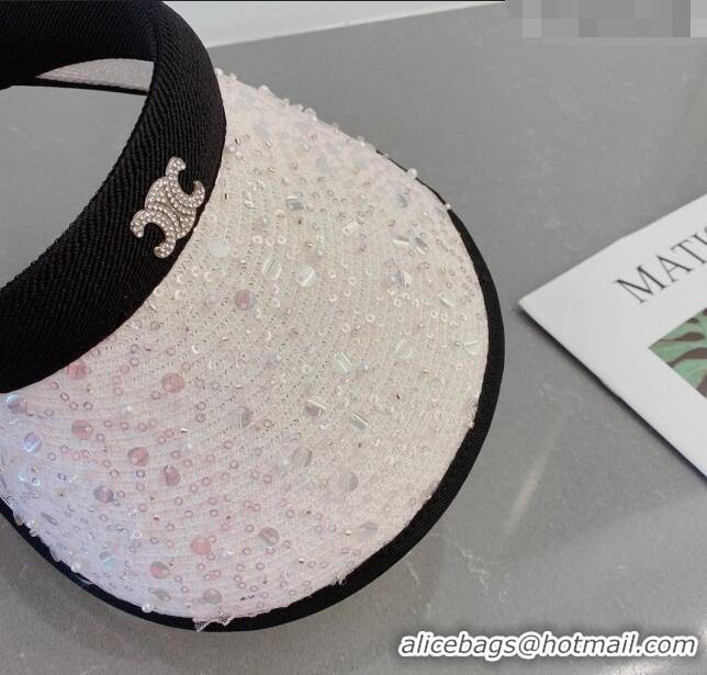 Top Grade Celine Viosr Straw Hat with Crystals 030801 White 2023