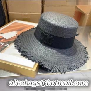 Shop Grade Celine Straw Hat with Fringe 030814 Black 2023