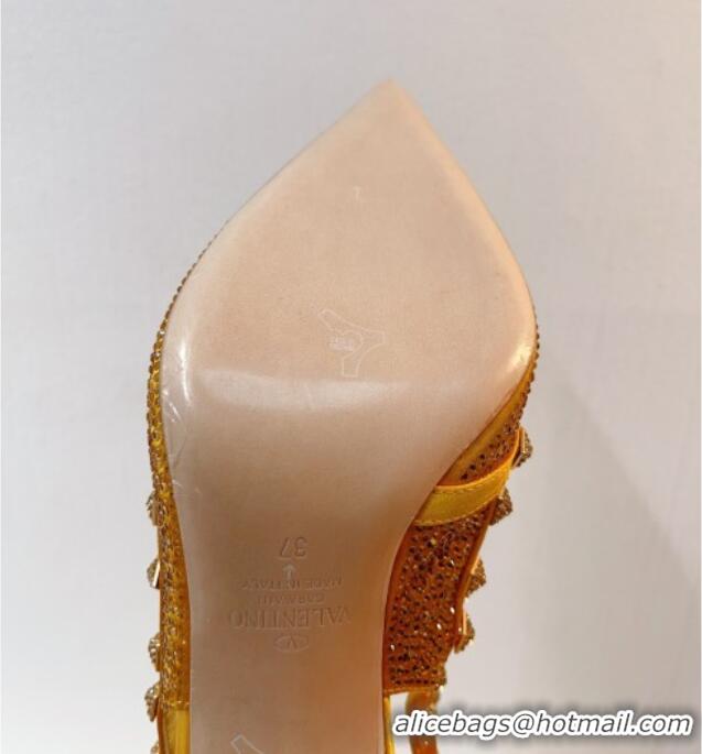 Purchase Valentino Rockstu Ankle Strap Heel Pumps 9.5cm with Crystals Yellow Gold 0323070