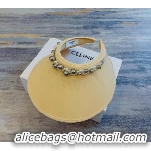 Top Quality Celine Visor Straw Hat with Metal Ball and Pearls CE0821 Yellow 2023