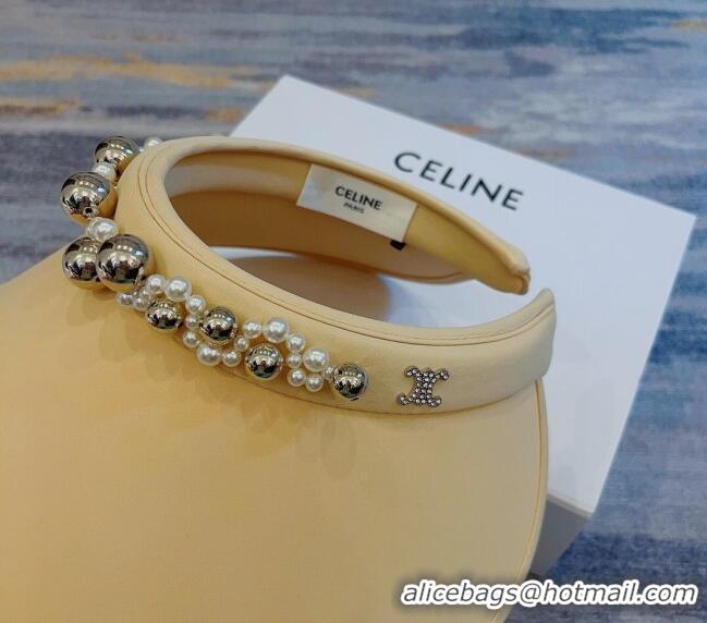 Top Quality Celine Visor Straw Hat with Metal Ball and Pearls CE0821 Yellow 2023