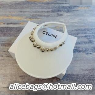 Promotional Celine Visor Straw Hat with Metal Ball and Pearls CE0821 White 2023