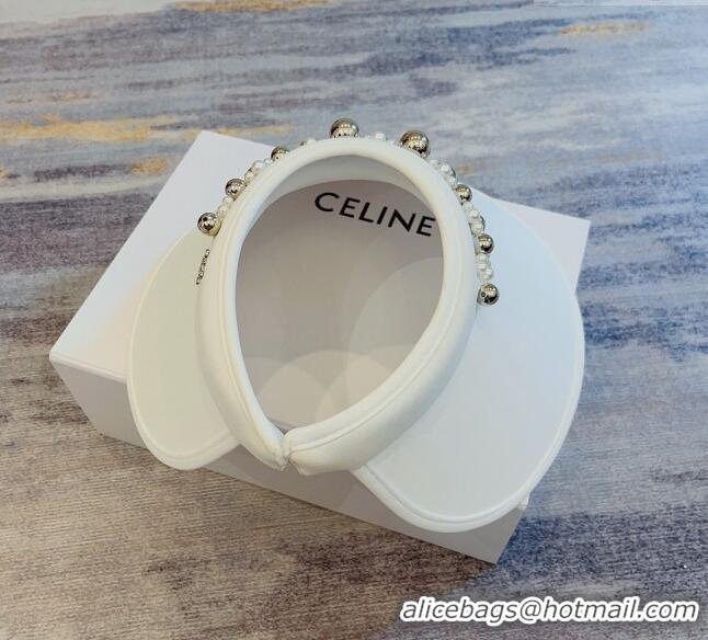 Promotional Celine Visor Straw Hat with Metal Ball and Pearls CE0821 White 2023