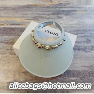 Cheapest Celine Visor Straw Hat with Metal Ball and Pearls CE0821 Light Grey 2023