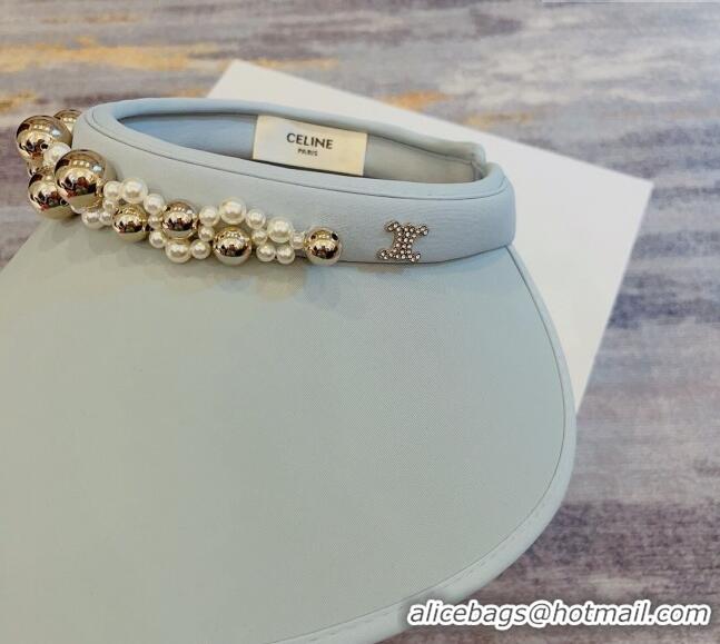 Cheapest Celine Visor Straw Hat with Metal Ball and Pearls CE0821 Light Grey 2023