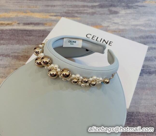 Cheapest Celine Visor Straw Hat with Metal Ball and Pearls CE0821 Light Grey 2023