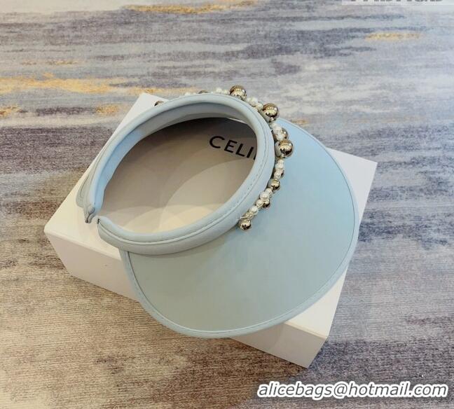 Cheapest Celine Visor Straw Hat with Metal Ball and Pearls CE0821 Light Grey 2023