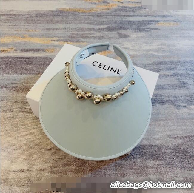 Cheapest Celine Visor Straw Hat with Metal Ball and Pearls CE0821 Light Grey 2023