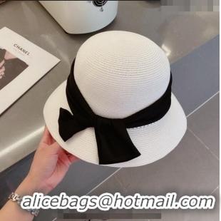 Well Crafted Celine Straw Bucket Hat with Pearls and Bow 030829 White 2023