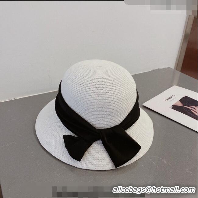 Well Crafted Celine Straw Bucket Hat with Pearls and Bow 030829 White 2023