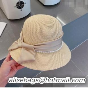 Most Popular Celine Straw Bucket Hat with Pearls and Bow 030829 Beige 2023