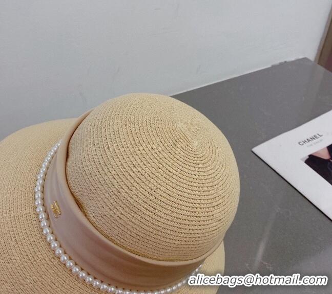 Most Popular Celine Straw Bucket Hat with Pearls and Bow 030829 Beige 2023