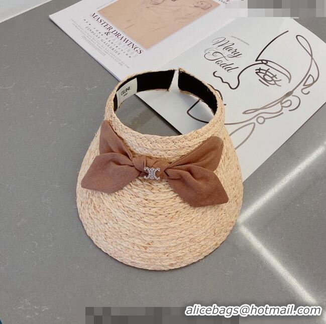 Pretty Style Celine Visor Straw Hat with Bow 030831 Beige/Brown 2023