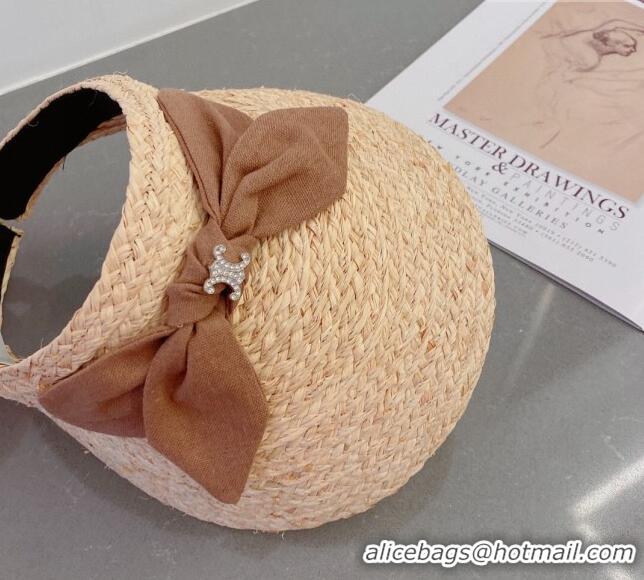 Pretty Style Celine Visor Straw Hat with Bow 030831 Beige/Brown 2023