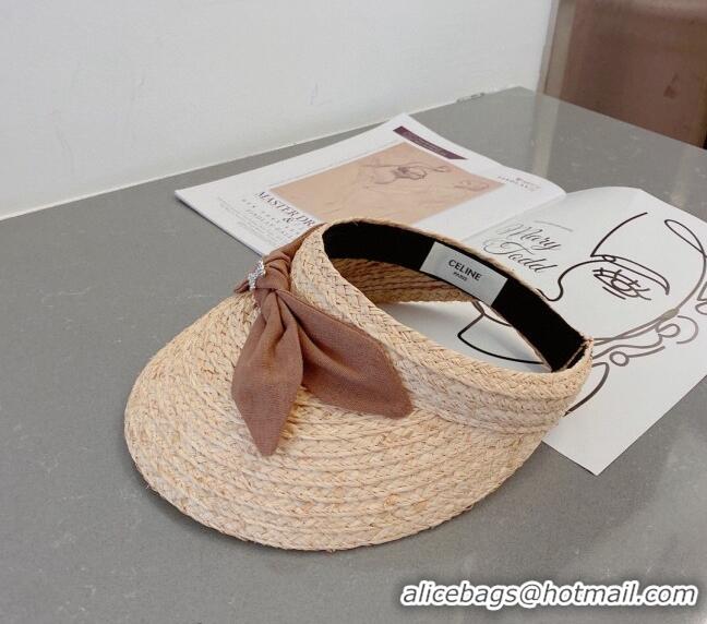 Pretty Style Celine Visor Straw Hat with Bow 030831 Beige/Brown 2023